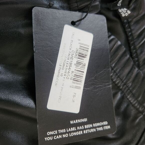PrettyLittleThing Tall Black Faux Leather High Waisted‎ Legging Size 10 - Picture 2 of 9